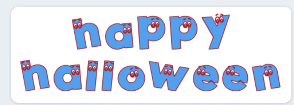 Happy Halloween as one glitter GIF, in blue letters with googly eyes