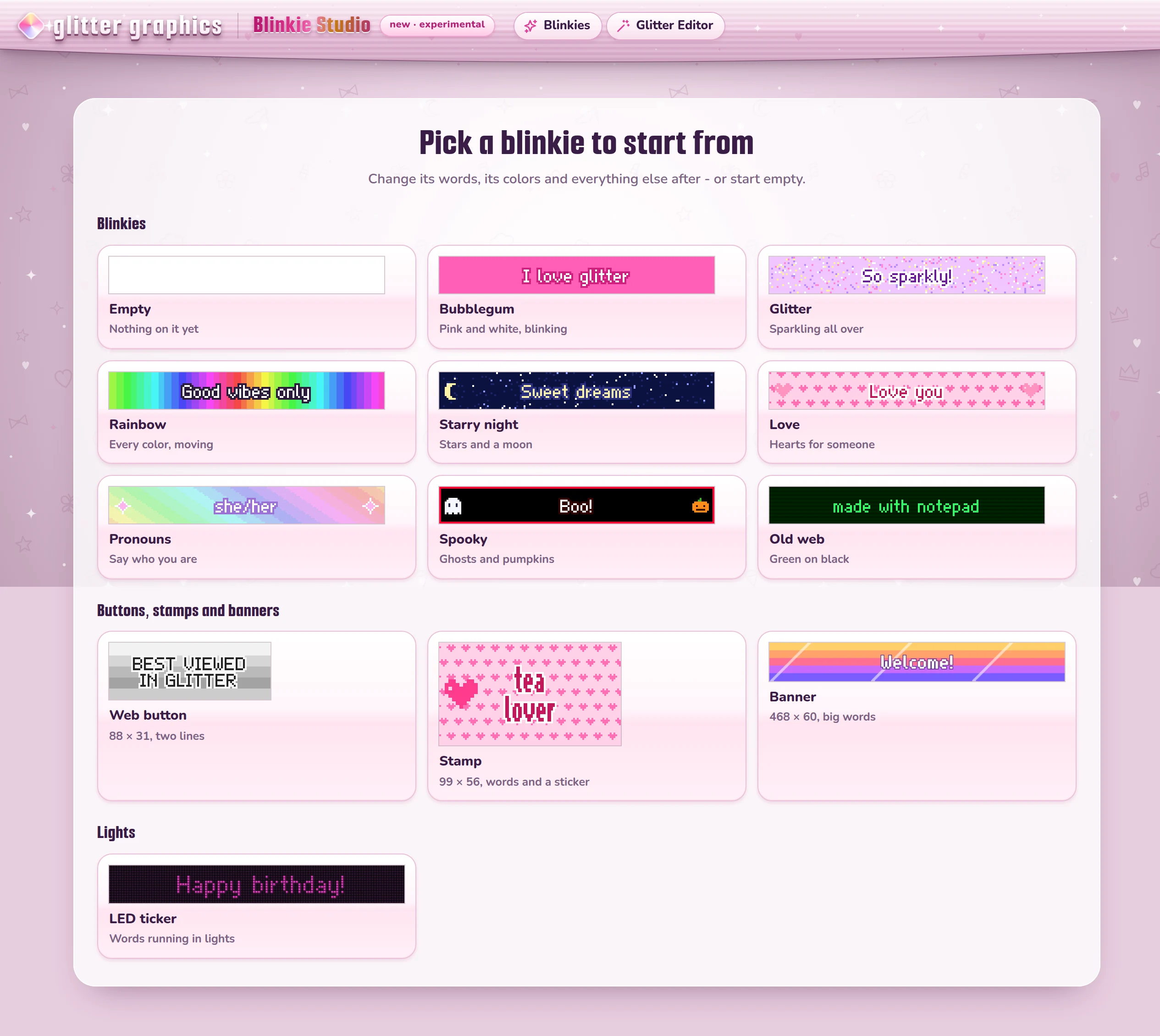 The Blinkie Studio: blinkies, buttons, stamps and banners to start from